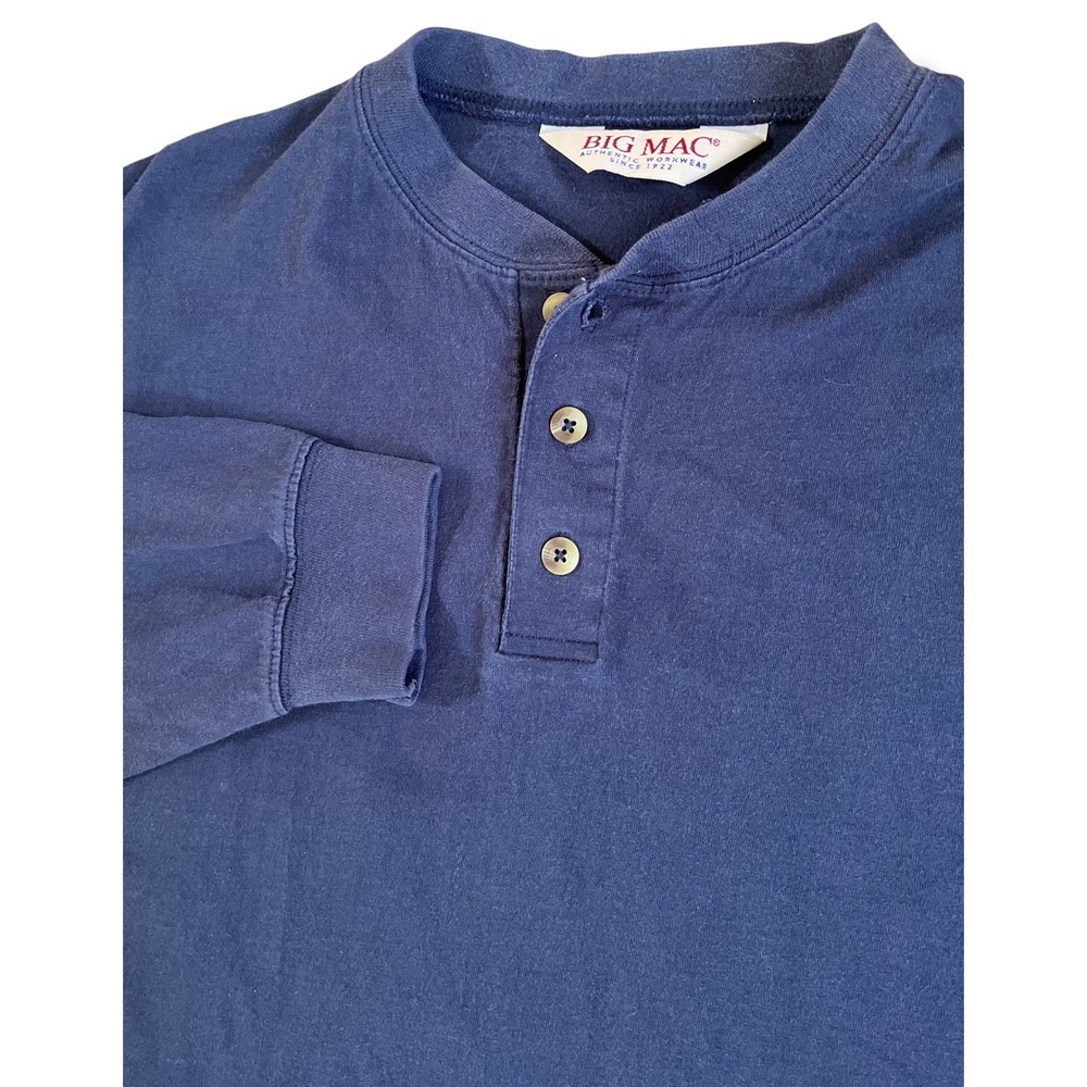 Big Mac Mens 2XL Henley Shirt Long Sleeve Navy Blue Cotton Workwear RN 93877